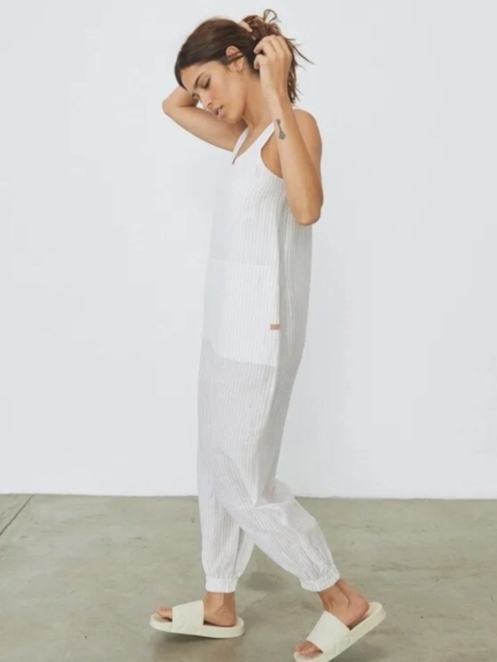 Lunya Resort White Linen Silk Romper Jumpsuit, Lounge One Piece Size Small
